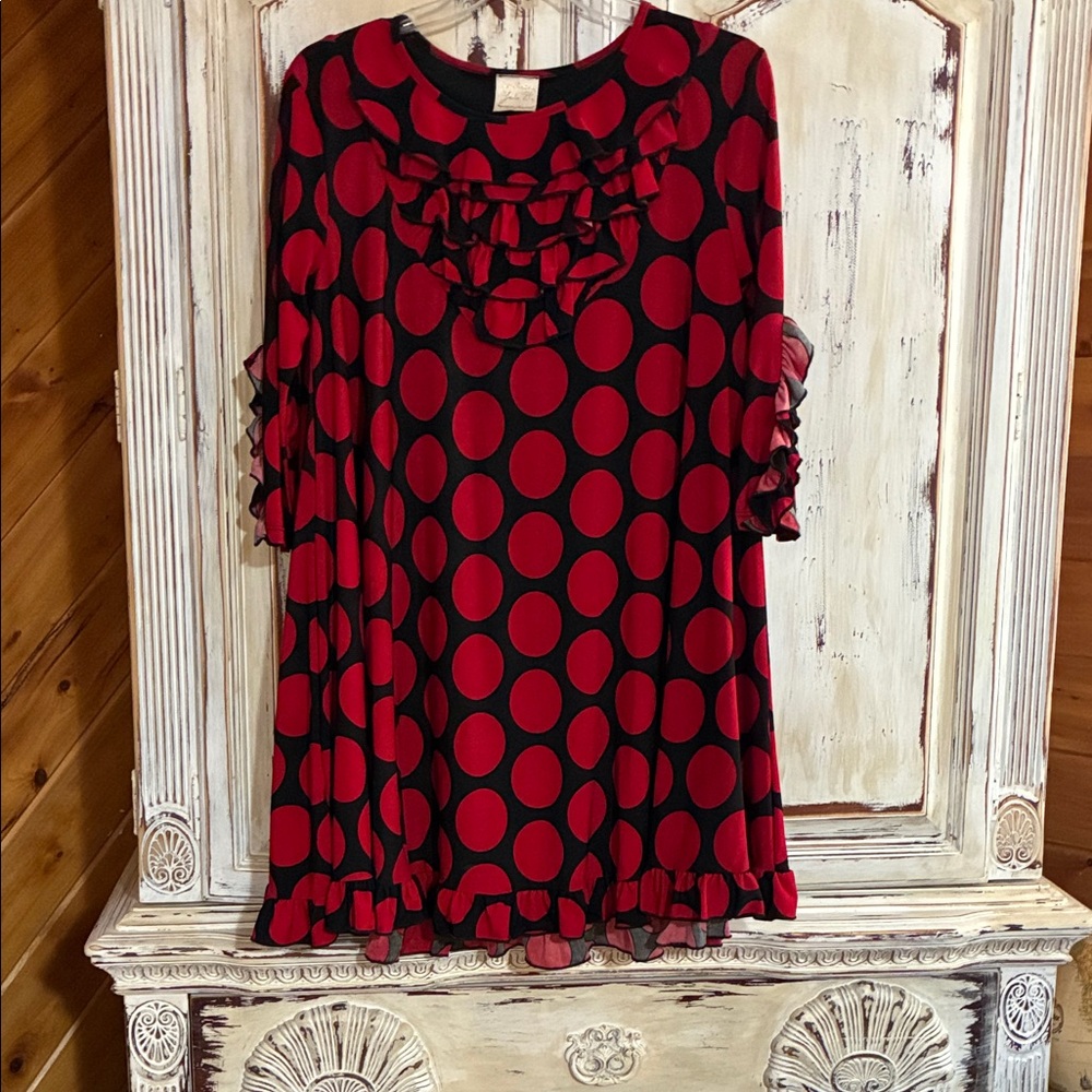Red and Black Polka Dot Tunic Top